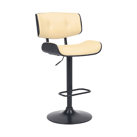 Armen Living Brooklyn Adjustable Swivel Cream Faux Leather and Black Wood Bar Stool with Black Base LCBRBABLCR